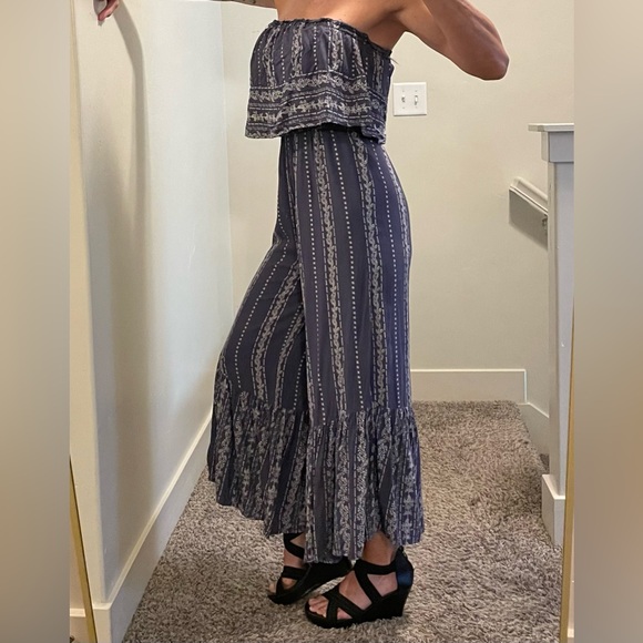 Japna Pants - Japna Clothing Strapless Flair Leg Blue Bohemian Hippie Romper Womens Size Small